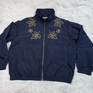 Cabin Creek Jacket Womens Blue L‎ Zip Up Pockets Leaf Lightweight Casual Comfy